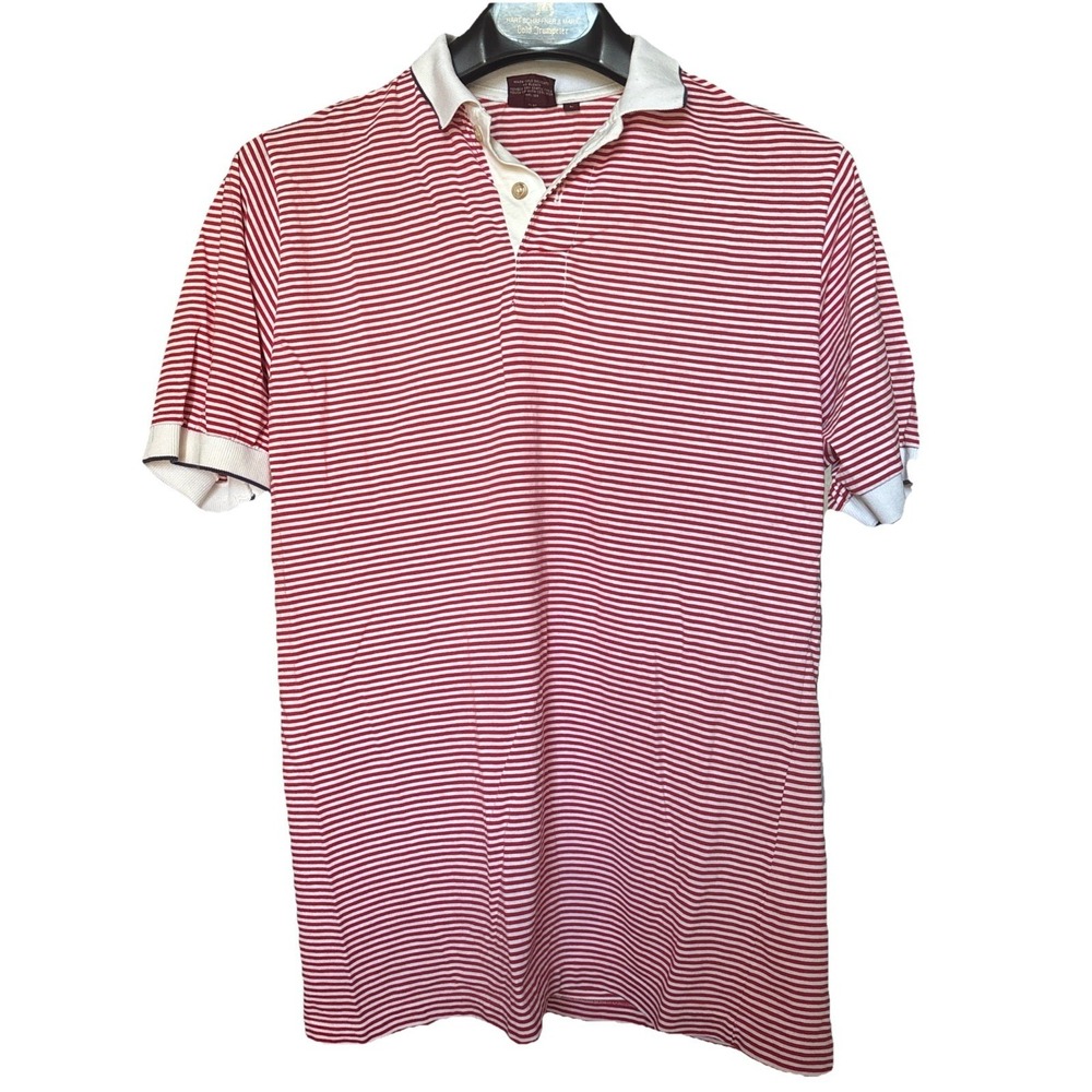 Chaps Ralph Lauren Mens Striped Polo Shirt‎ Red White Short Sleeve Cotton Large